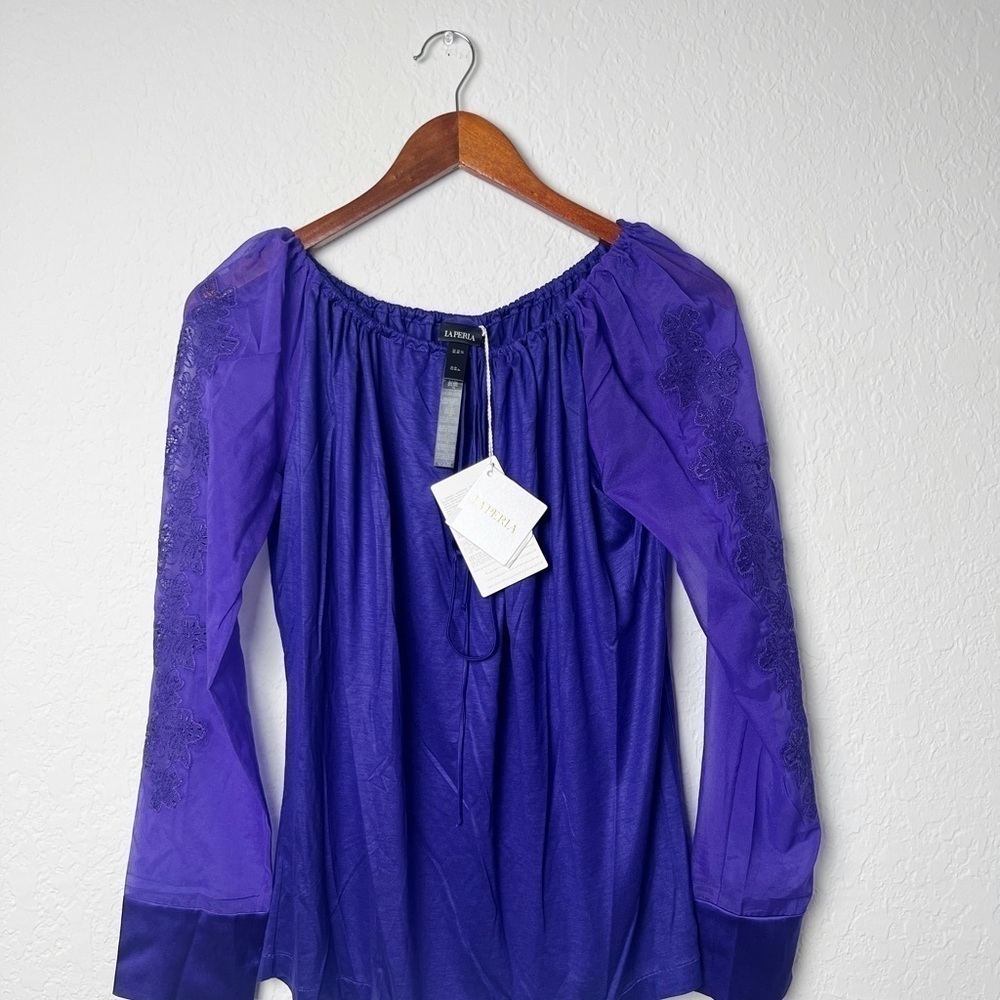 LA PERLA Lace-Trim Blouse In Purple - Picture 6 of 9